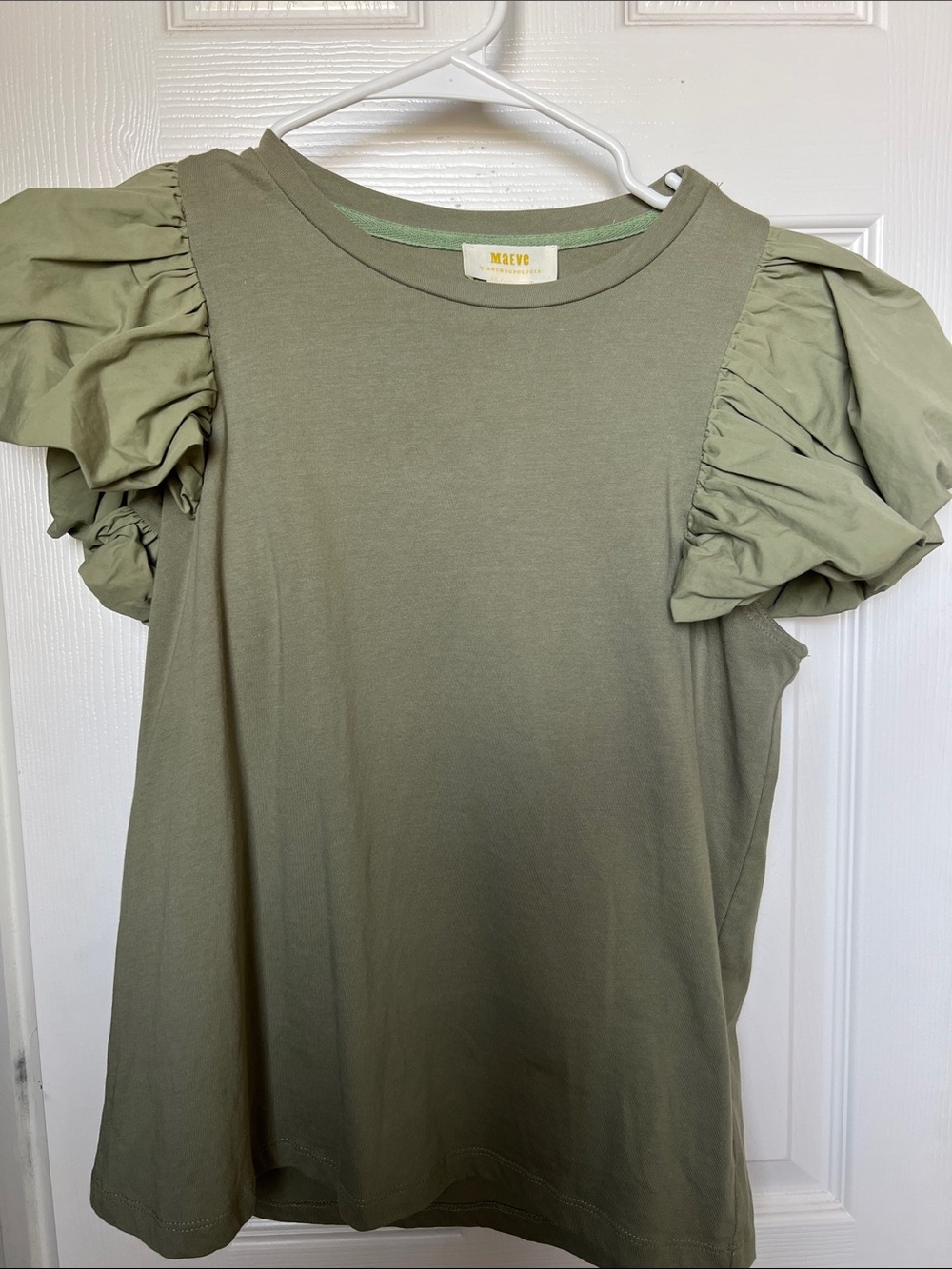 Maeve Olive Green Puff-Sleeve Tee